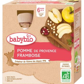 Babybio BIO jablko a malina ovocný príkrm 4x90 g