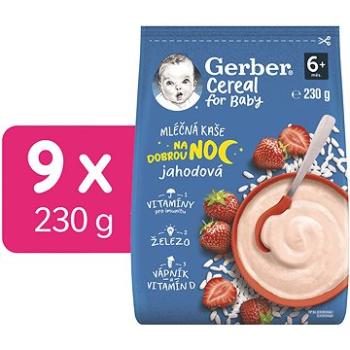 GERBER Cereal mliečna kaša Dobrú noc jahodová 9× 230 g (8445290502919)