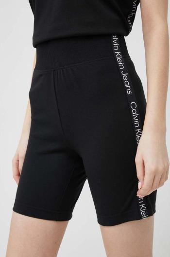 Šortky Calvin Klein Jeans dámske, čierna farba, s nášivkou, vysoký pás