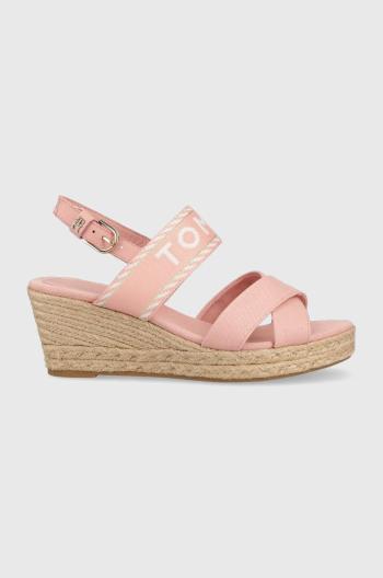 Sandále Tommy Hilfiger SEASONAL WEBBING MID WEDGE dámske, ružová farba, na kline, FW0FW07091