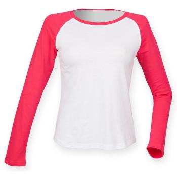 SF (Skinnifit) Dámske dvojfarebné tričko s dlhým rukávom - Biela / ružová | S