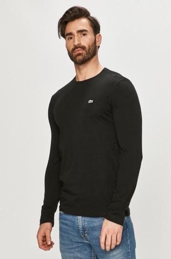 Bavlnené tričko s dlhým rukávom Lacoste čierna farba, jednofarebné