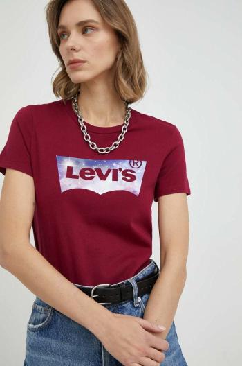 Bavlnené tričko Levi's bordová farba