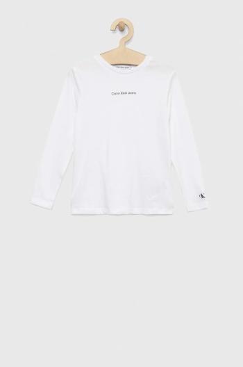 Detská bavlnená košeľa s dlhým rukávom Calvin Klein Jeans biela farba,