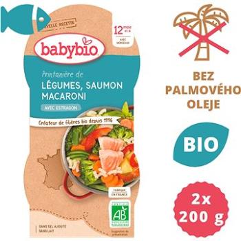 BABYBIO, Jarná zelenina s lososom a makarónmi, 2× 200 g (3288131520667)