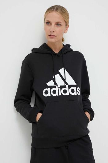 Mikina adidas dámska, čierna farba, s kapucňou, s potlačou, HZ2984