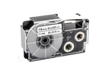 Kompatibilná páska s Casio XR-18SR1 18mm x 8m čierny tisk / strieborný podklad