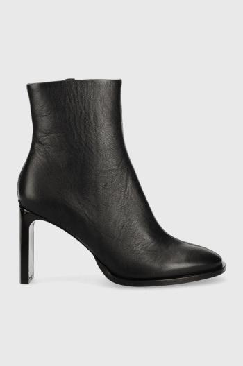 Kožené členkové topánky Calvin Klein Curved Stil Ankle Boot 80 dámske, čierna farba, na podpätku,