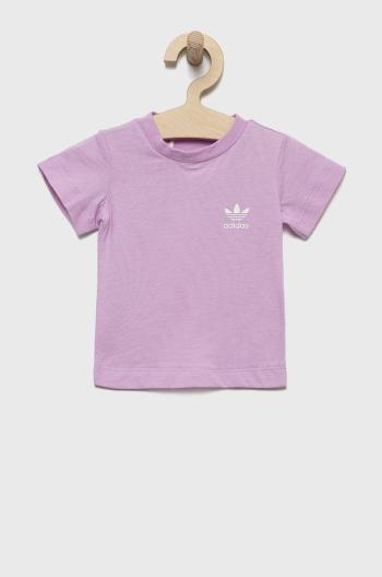 Detské bavlnené tričko adidas Originals fialová farba,