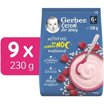 GERBER Cereal mliečna kaša Dobrú noc malinová 9× 230 g (8445290501783)