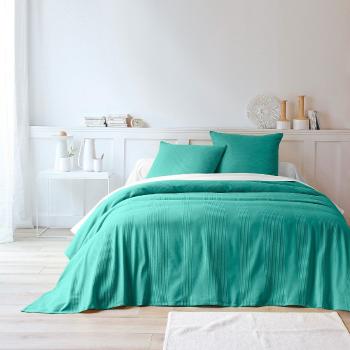 Blancheporte Jednofarebný tkaný prehoz na posteľ, bavlna smaragdová obliečka na vankúš 65x65cm