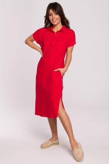 Červené midi šaty s krátkym rukávom B222