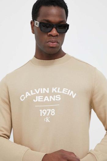 Mikina Calvin Klein Jeans pánska, béžová farba, s potlačou