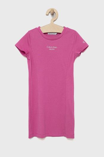 Dievčenské šaty Calvin Klein Jeans ružová farba, mini, áčkový strih