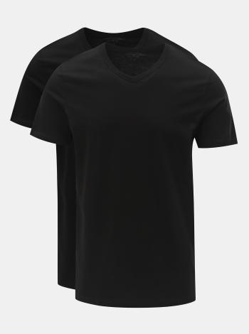 Balenie dvoch čiernych basic tričiek s véčkovým výstrihom Jack & Jones