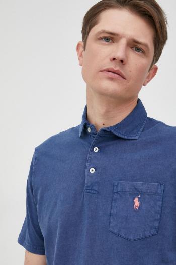 Polo tričko s prímesou ľanu Polo Ralph Lauren tmavomodrá farba, jednofarebné