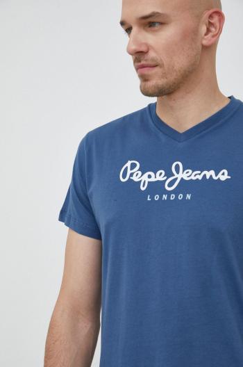 Bavlnené tričko Pepe Jeans Eggo tmavomodrá farba, s potlačou
