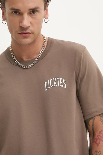 Bavlnené tričko Dickies AITKIN CHEST TEE SS pánske, hnedá farba, s potlačou, DK0A4Y8O