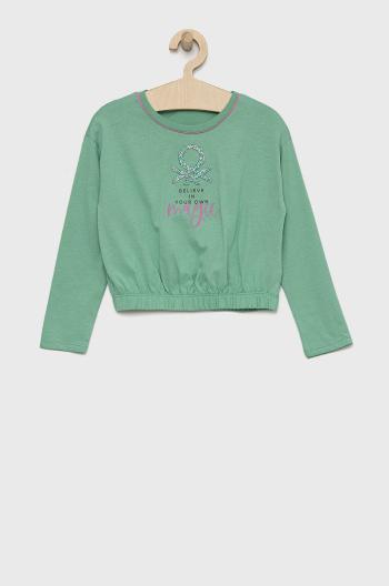 Detská bavlnená košeľa s dlhým rukávom United Colors of Benetton tyrkysová farba,