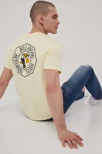 Bavlnené tričko Billabong žltá farba, s potlačou