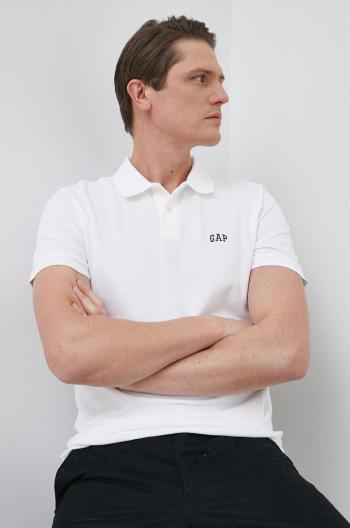 Bavlnené polo tričko GAP biela farba, jednofarebný
