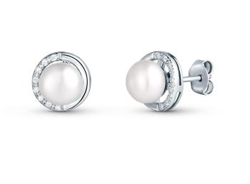 JwL Luxury Pearls Nežné strieborné náušnice so zirkónmi a pravou perlou JL0832