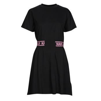 Karl Lagerfeld  Krátke šaty JERSEY DRESS W/LOGO WAIST  Čierna