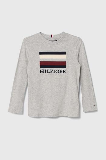 Detská bavlnená košeľa s dlhým rukávom Tommy Hilfiger šedá farba, s potlačou