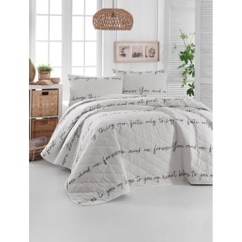 Biela prikrývka cez posteľ s 2 obliečkami na vankúš z ranforce bavlny EnLora Home Print, 225 x 240 cm