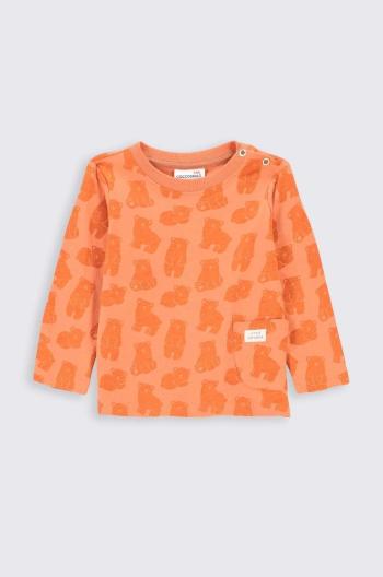 Detské bavlnené tričko s dlhým rukávom Coccodrillo oranžová farba, vzorovaný