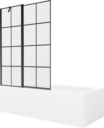 MEXEN/S - Vega obdĺžniková vaňa 150 x 70 cm s panelom + vaňová zástena 120 cm, čierna vzor 550115070X9412117077