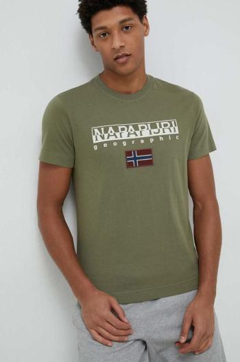 Bavlnené tričko Napapijri zelená farba, s potlačou
