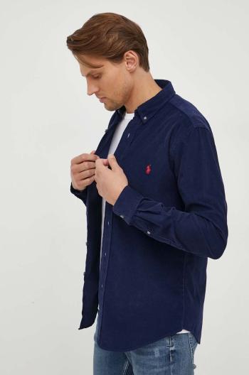 Manšestrová košeľa Polo Ralph Lauren tmavomodrá farba, regular, s golierom button-down