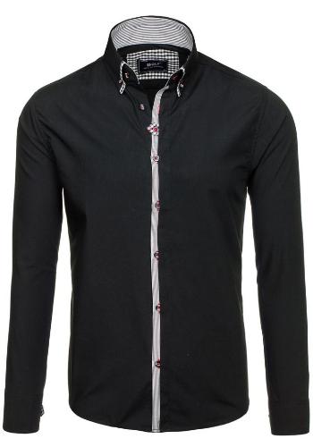 Čierna pánska elegantná košeľa s dlhými rukávmi BOLF 6949