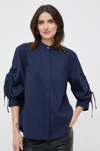 Košeľa Lauren Ralph Lauren dámska, tmavomodrá farba, regular, so stojačikom