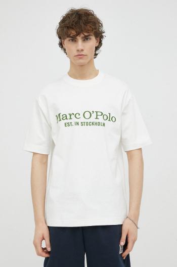 Bavlnené tričko Marc O'Polo biela farba, s nášivkou