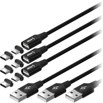 AlzaPower MagCore 2 in 1 USB-C + Micro USB, 3 A, Multipack 3 ks, 1,5 m čierny (APW-CBMG30315B)