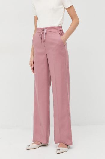 Nohavice s prímesou vlny Marella dámske, ružová farba, široké, vysoký pás