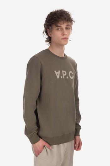 Bavlnená mikina A.P.C. Sweat Vpc Bicolore pánska, zelená farba, s potlačou, H COFAX-H27803 KHAKI/GREY