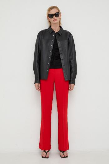 Nohavice Birgitte Herskind dámske, červená farba, rovné, vysoký pás