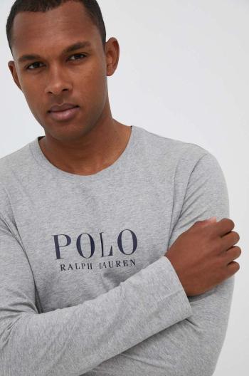 Bavlnené tričko s dlhým rukávom Polo Ralph Lauren šedá farba, s potlačou