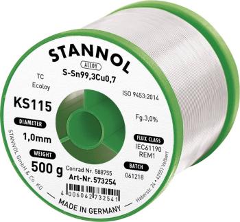 Stannol KS115 spájkovací cín bez olova cievka Sn99,3Cu0,7 500 g 1 mm