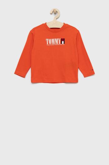 Detská bavlnená košeľa s dlhým rukávom Tommy Hilfiger oranžová farba, s potlačou