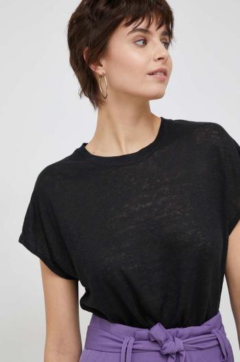 Ľanové tričko Calvin Klein čierna farba