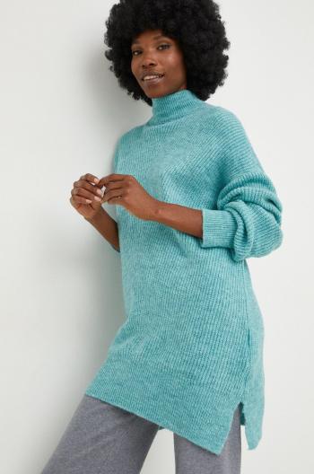 Vlnený sveter Answear Lab dámsky, tyrkysová farba, s polorolákom