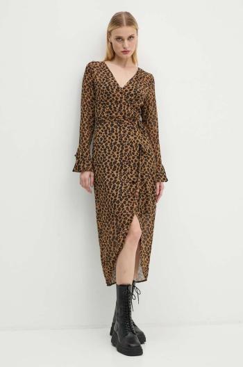 Šaty Never Fully Dressed Leopard Sheer Wrap Dress hnedá farba, midi, áčkový strih, NL28459