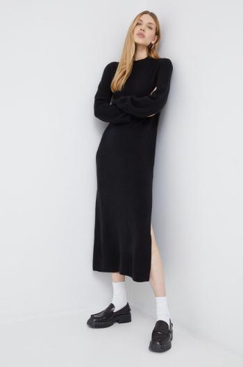 Šaty s prímesou vlny Calvin Klein Jeans čierna farba, maxi, rovný strih