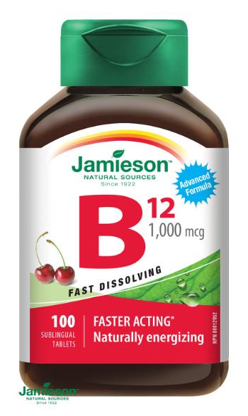 Jamieson Vitamín B12 1000 μg s príchuťou čerešne, 100 tabliet