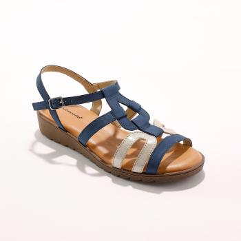 Blancheporte Kožené sandále na kline, z 2 materiálov modrá 36