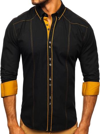 Čierna pánska elegantná košeľa s dlhými rukávmi BOLF 4777